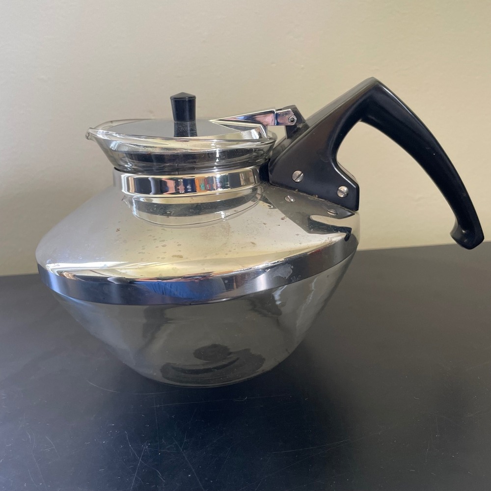 Vintage 50's PYREX Teamaker Inc. 8 Cup Glass Teapot Stainless 6620-8 Made in USA